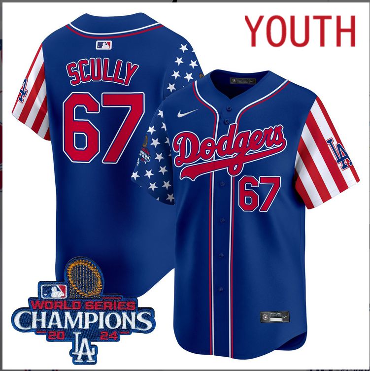 Youth  MLB Los Angeles Dodgers #67 Scully American Style blue 2024 World Series Champions  Limited Jersey->youth mlb jersey->Youth Jersey